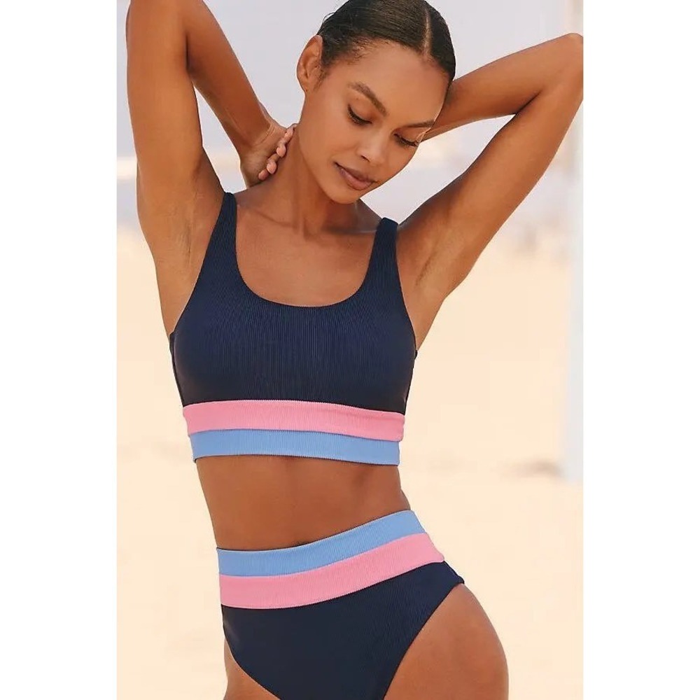New Beach Riot Mackenzie Colorblock Bikini Top in Blue Pink S
